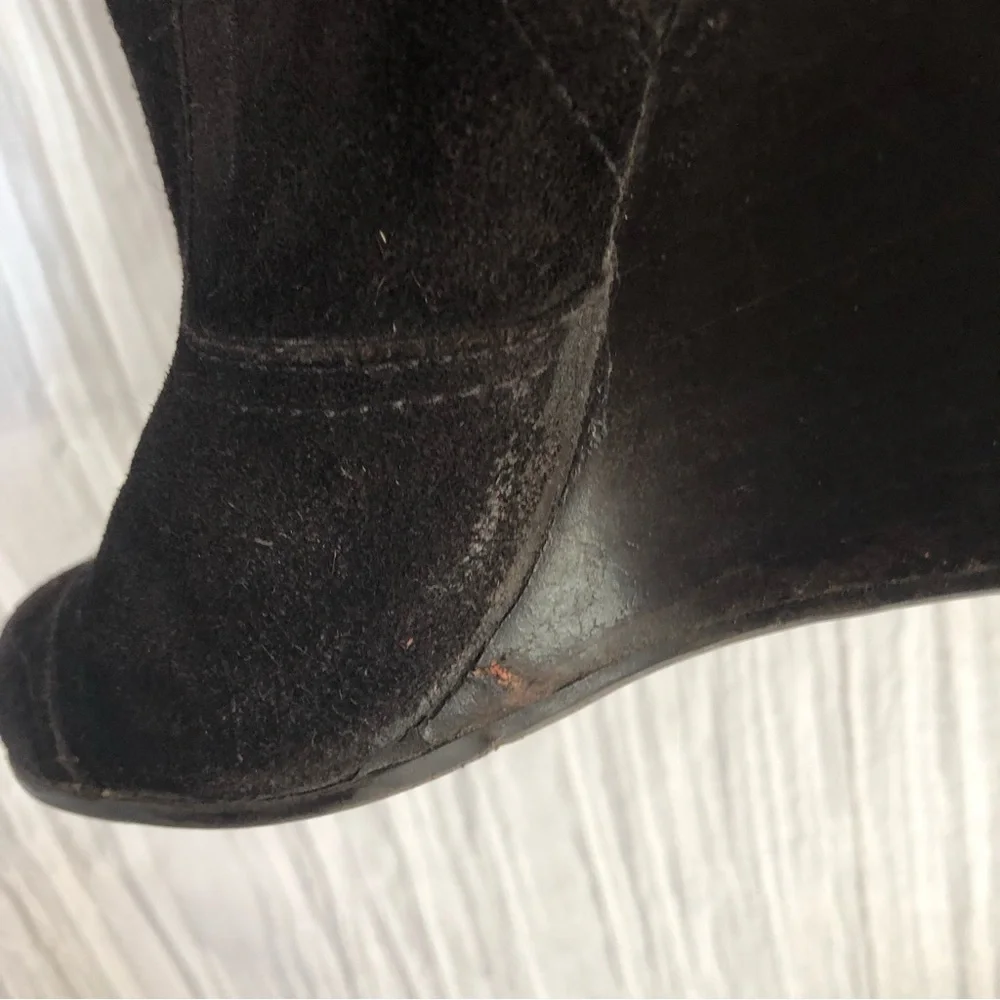TORY BURCH boots Adrienne womans SZ 7 black suede high heel wedge ankle boots